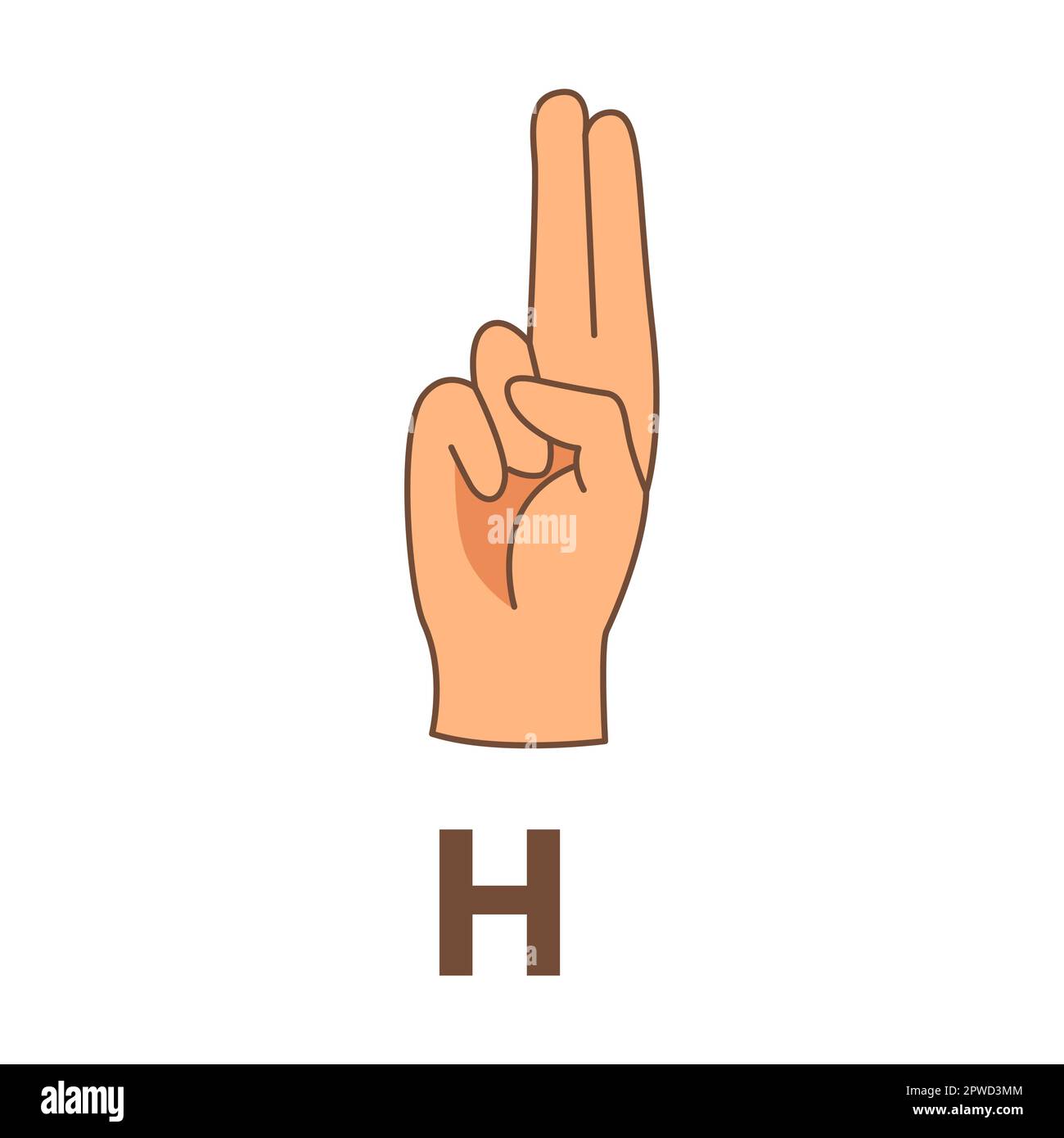 Hand mit dem Buchstaben H, Zeichensprache, Alphabetvektordarstellung. Finger in verschiedenen Positionen, Sprache von Tauben Stock Vektor