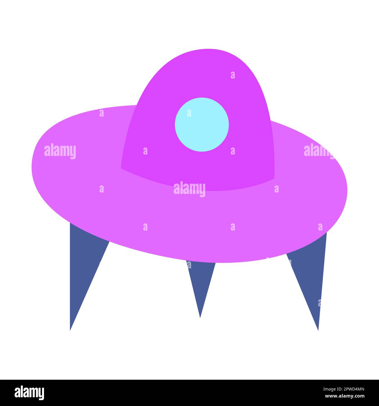 Fliegende Untertasse, Alienschiff aus einer fernen Galaxie. Flache Cartoon-Darstellung isoliert auf weißem Hintergrund Stock Vektor