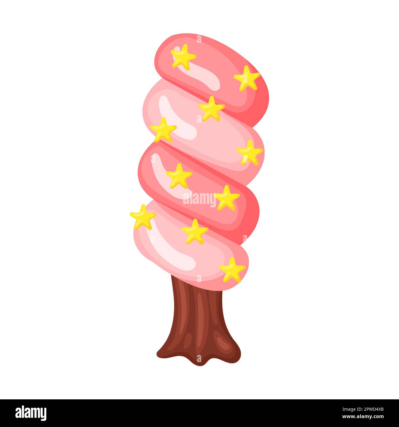 Candie in Form Baum Blumen Marshmallow mit Bonbonsternen, Vektorbild. Fantasy Land Karamell und Schokolade Desserts, Cupcakes, Kekse Stock Vektor