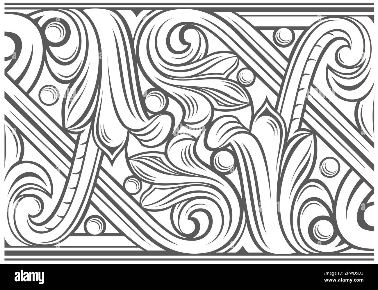 Vektorgrafiken. Textur der klassischen klassischen klassischen Zierstreifen-Gravurschablone. Blaslet-Tattoo-Vorlage, Bänder, Vignetten Stock Vektor