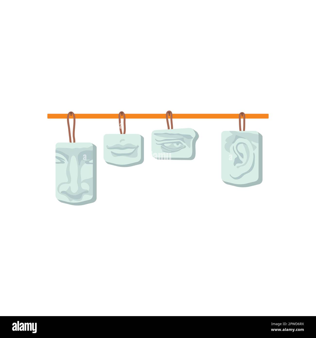 Putzmodelle für Nase, Mund, Auge, Ohr, isoliert auf weißem Hintergrund Stock Vektor