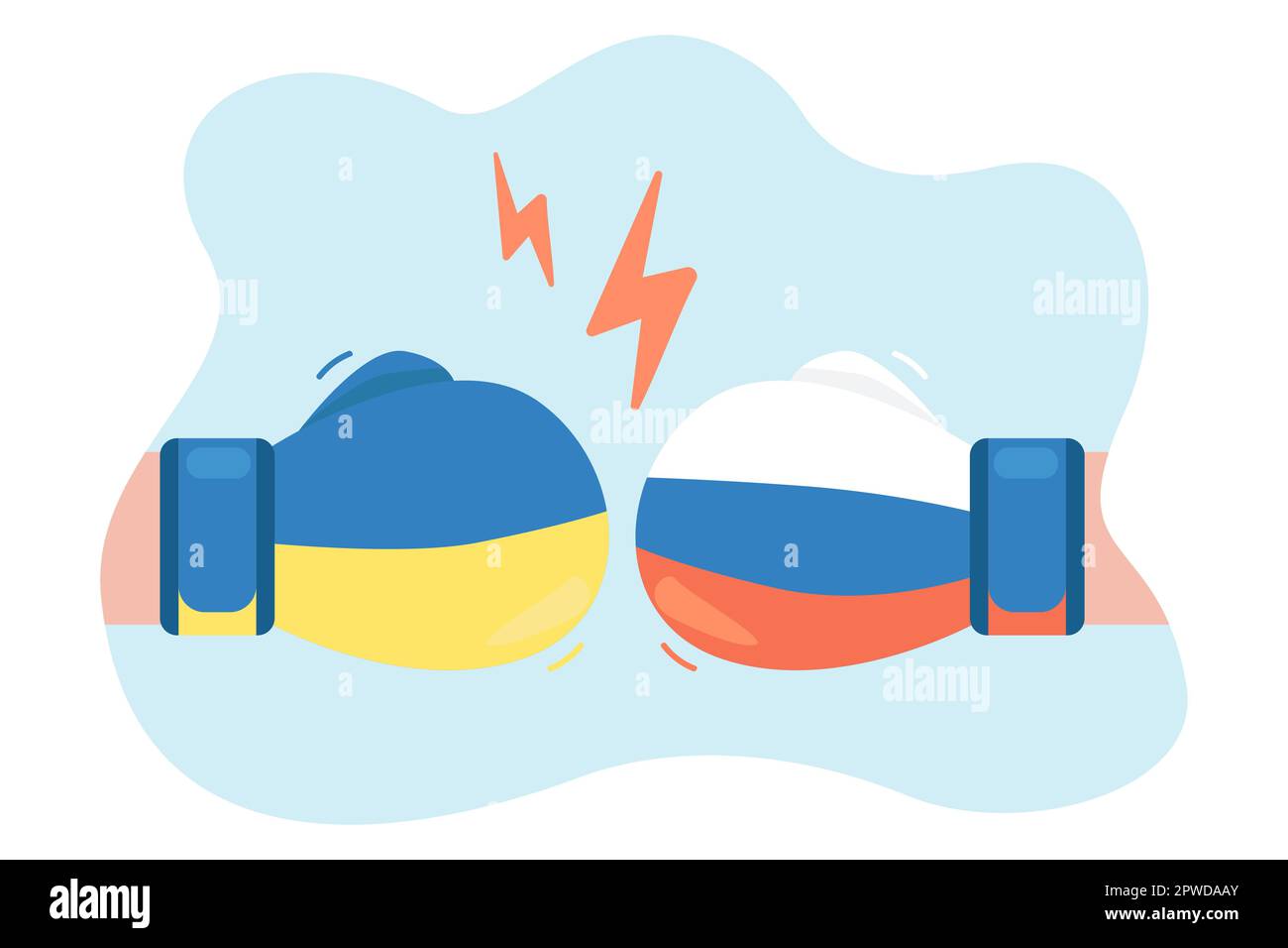 Kampf gegen Boxhandschuhe mit Flaggen der Ukraine und Russlands Stock Vektor