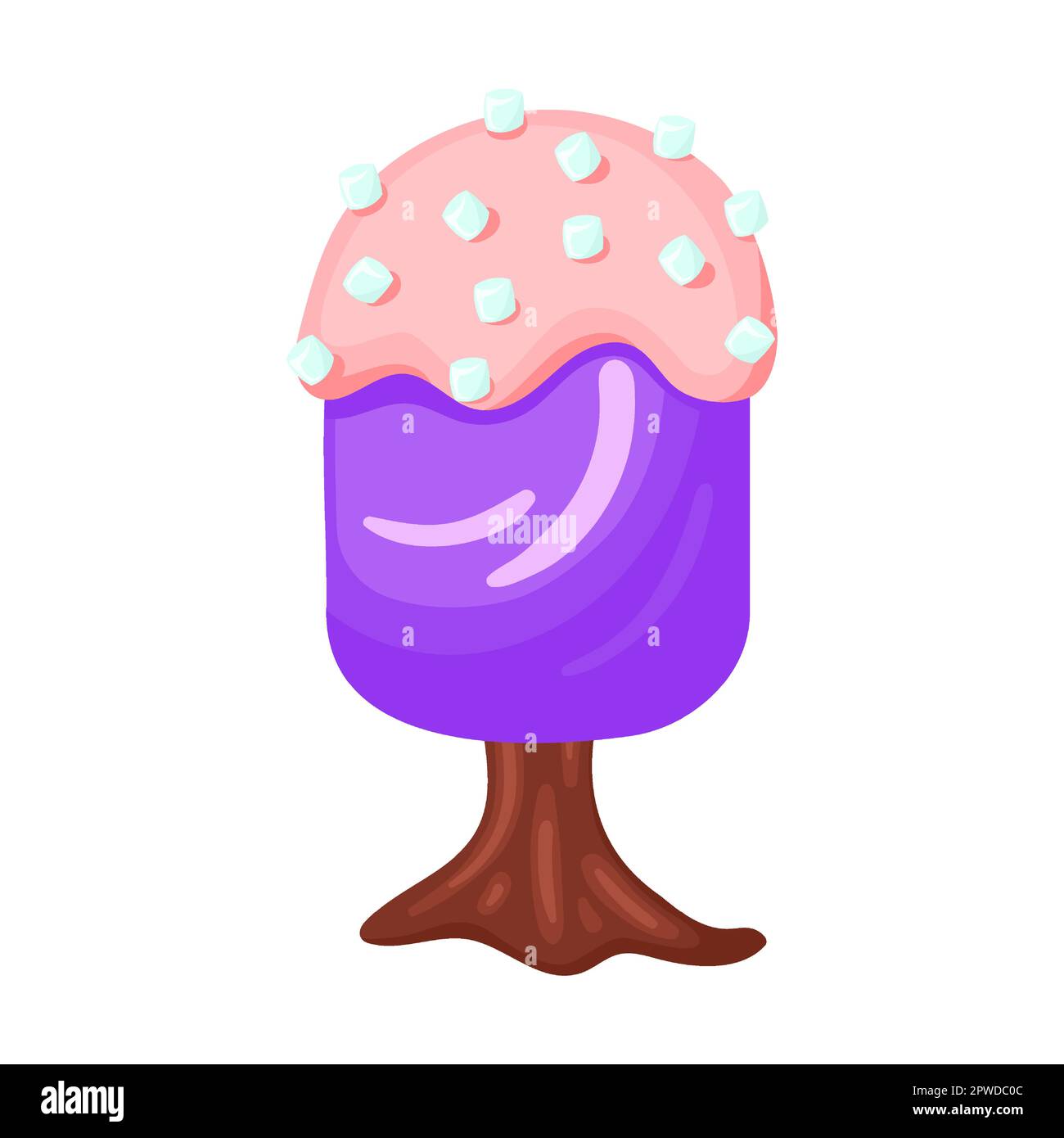 Kandie in Form von Baum gefrorener Saft in Glasur mit Marshmallows, Vektordarstellung. Fantasy Land Karamell und Schokolade Desserts, Cupcakes, Kekse Stock Vektor