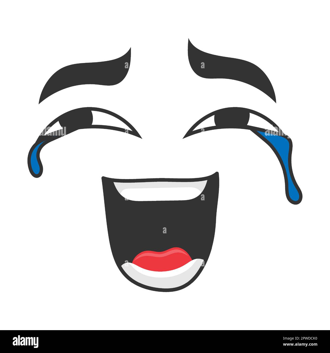 Ausdruck von Lachen zu Tränen Cartoon-Gesichtsvektordarstellung. Süße, lustige, wütende, fröhliche, lächelnde Comic-Gesichter mit Augen und Mund Stock Vektor