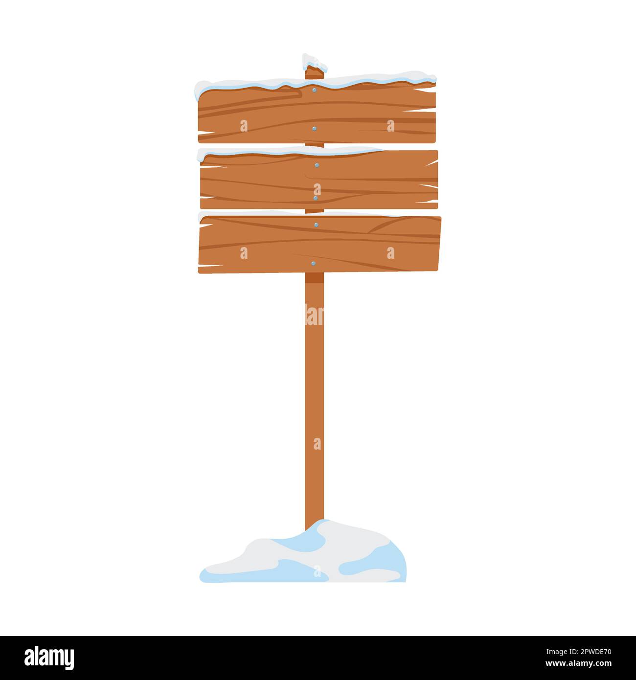 Vintage-Holzplatten-Set mit Schneevektorabbildung. Verschneite Schilder, Schilder oder Banner aus Holz, isoliert auf weißem Hintergrund Stock Vektor