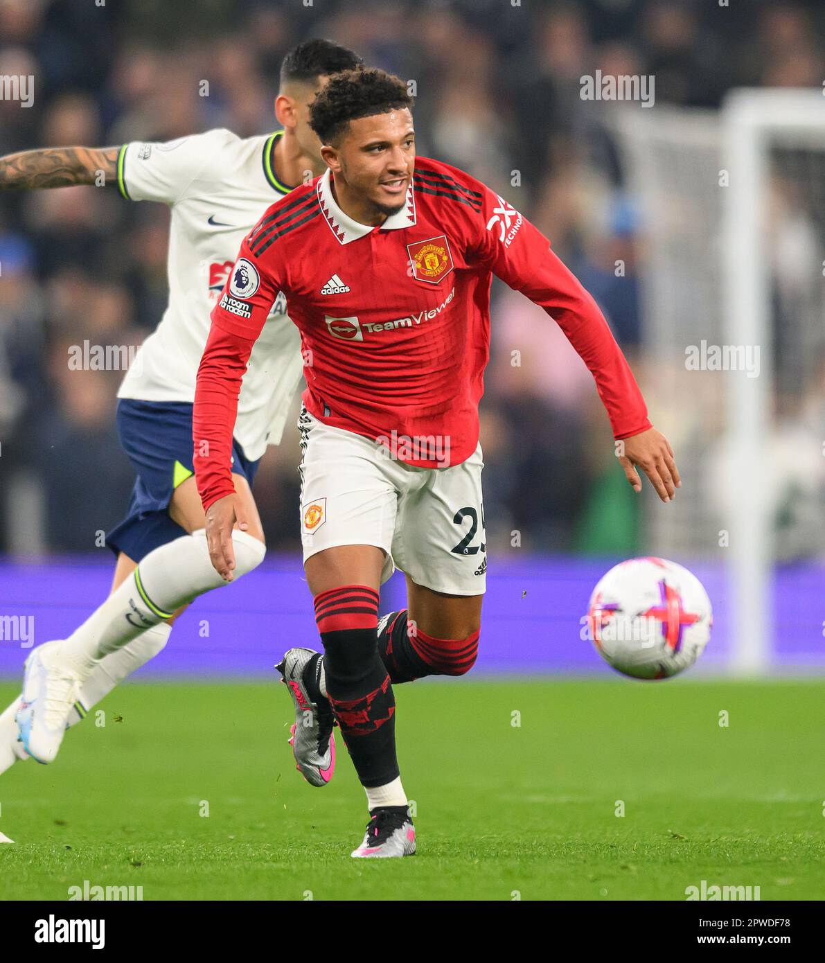 27. April 2023 - Tottenham Hotspur gegen Manchester United - Premier League - Tottenham Hotspur Stadium Manchester United's Jadon Sancho während des Premier League-Spiels gegen Tottenham. Bild : Mark Pain / Alamy Live News Stockfoto