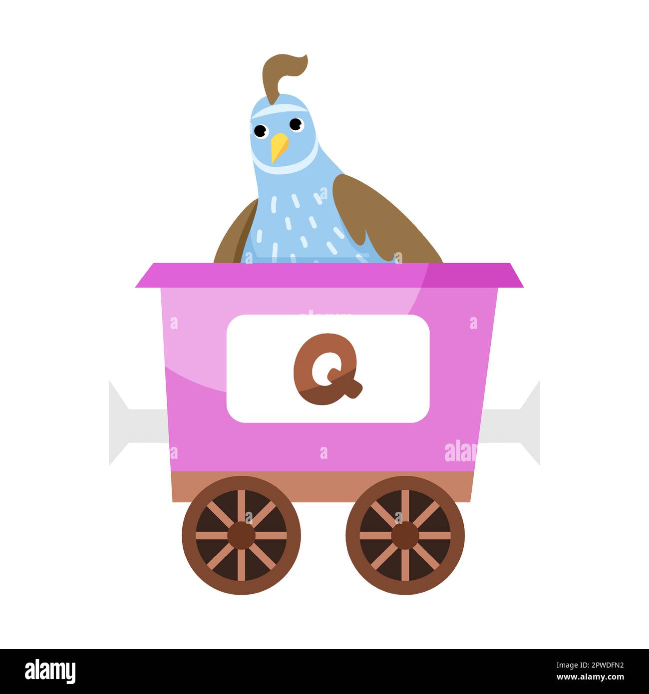 Buchstabe Q. niedliches Tier in farbenfrohem Alphabet. Vektordarstellung von Lernspielzeug für Vorschulkinder. Cartoon-Tiere, die im Transport sitzen Stock Vektor