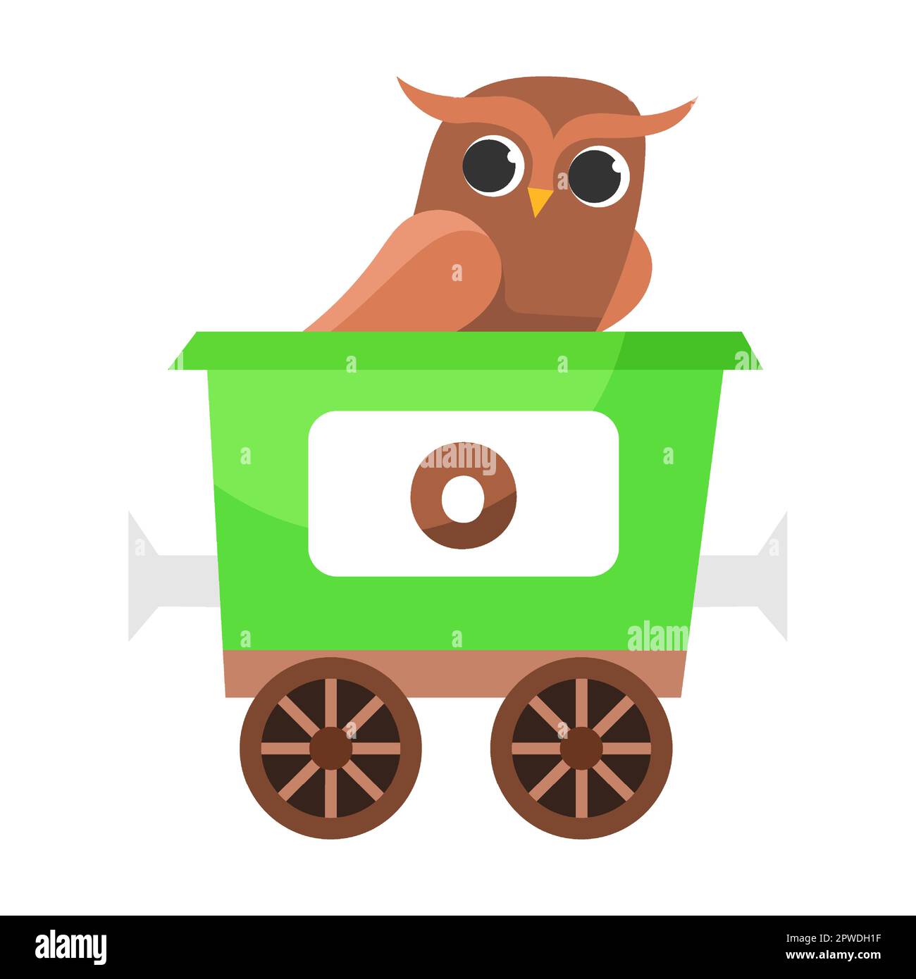 Buchstabe O, Eule. Niedliches Tier in farbenfroher alphabetischer Bahn. Vektordarstellung von Lernspielzeug für Vorschulkinder. Cartoon-Tiere sitzen hier Stock Vektor