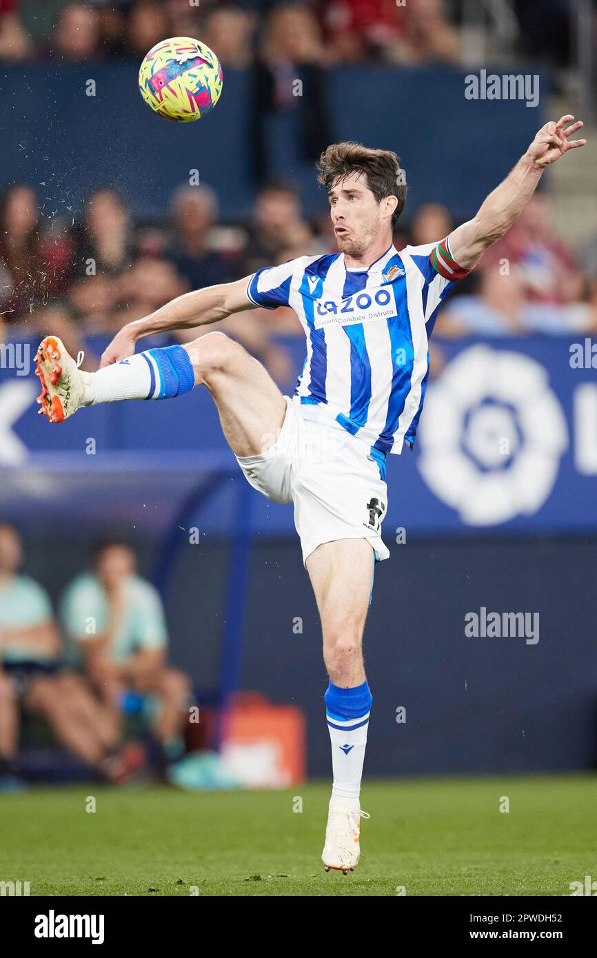 Aritz Elustondo von Real Sociedad während des Fußballspiels der spanischen Meisterschaft La Liga zwischen CA Osasuna und Real Sociedad am 28. April 2023 in El Sadar in Pamplona, Spanien - Foto: Ricardo Larreina/DPPI/LiveMedia Stockfoto