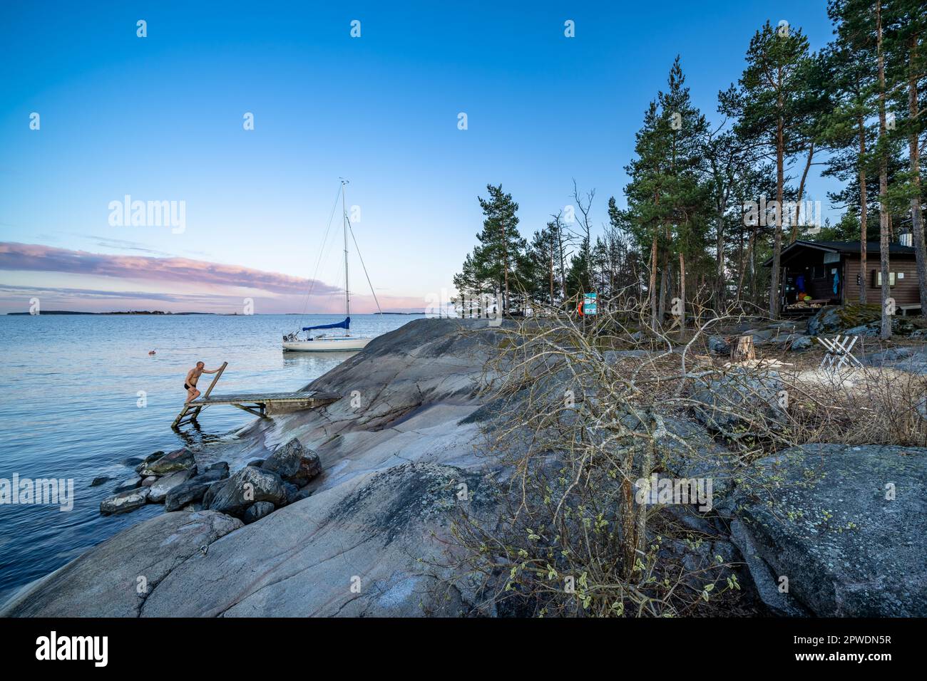 Auf der Insel Pikku Leikosaari, Helsinki, Finnland Stockfoto