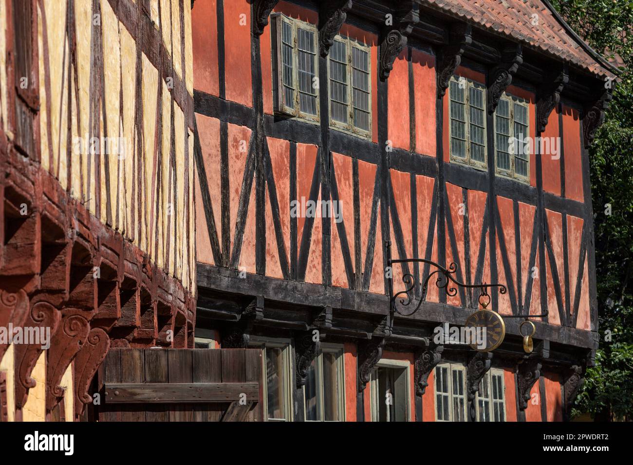 Historische Fachwerkhäuser im Freiluftmuseum der Altstadt - Den Gamle by, Aarhus, Dänemark Stockfoto