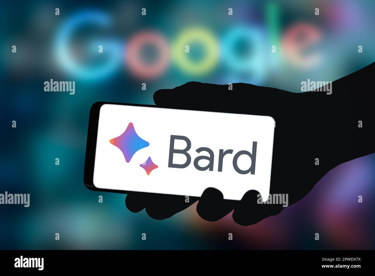 Google Bard – KI-Chatbot-Anwendung auf dem Smartphone Stockfoto