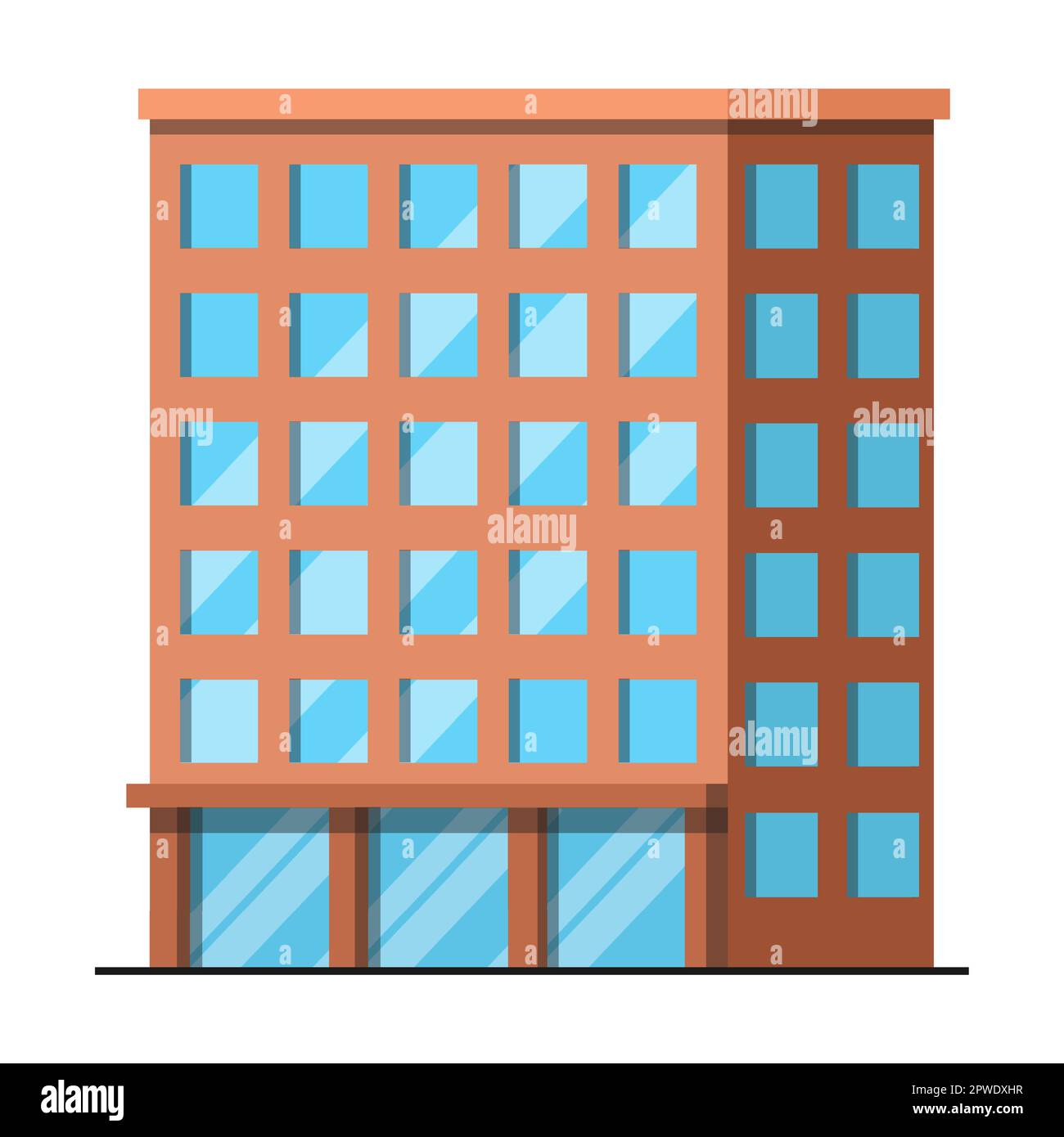 Ziegelgebäude Büro- oder Apartmentgebäude, Vektordarstellung. Wolkenkratzer als Element einer modernen Stadt für die Stadtlandschaft Stock Vektor