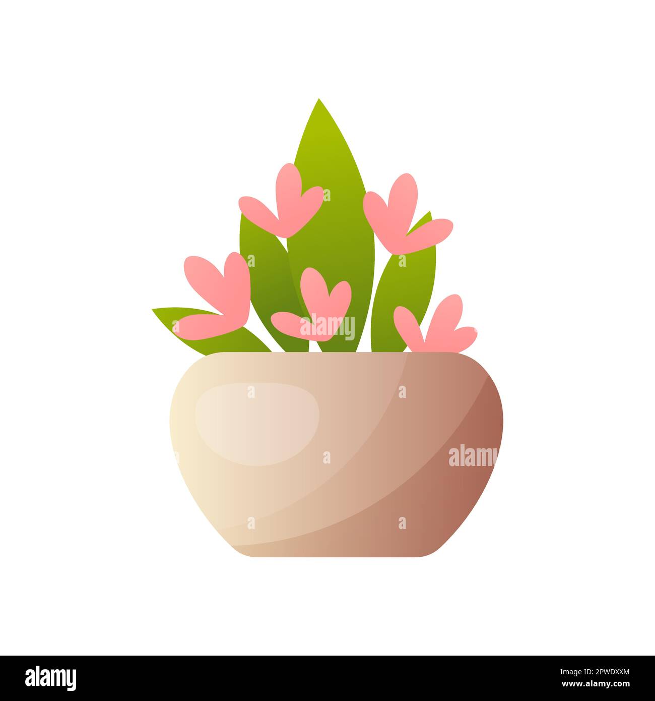 Topfpflanze mit langen Blättern und rosa Blumen Illustration Stock Vektor
