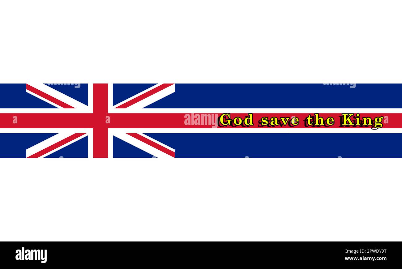 Britische Flagge und Gott schütze den König, Hymne des vereinigten Königreichs adressiert an König karl III. Die von der Krönung bis zu den olympischen Spielen weitergesungen werden. Stockfoto