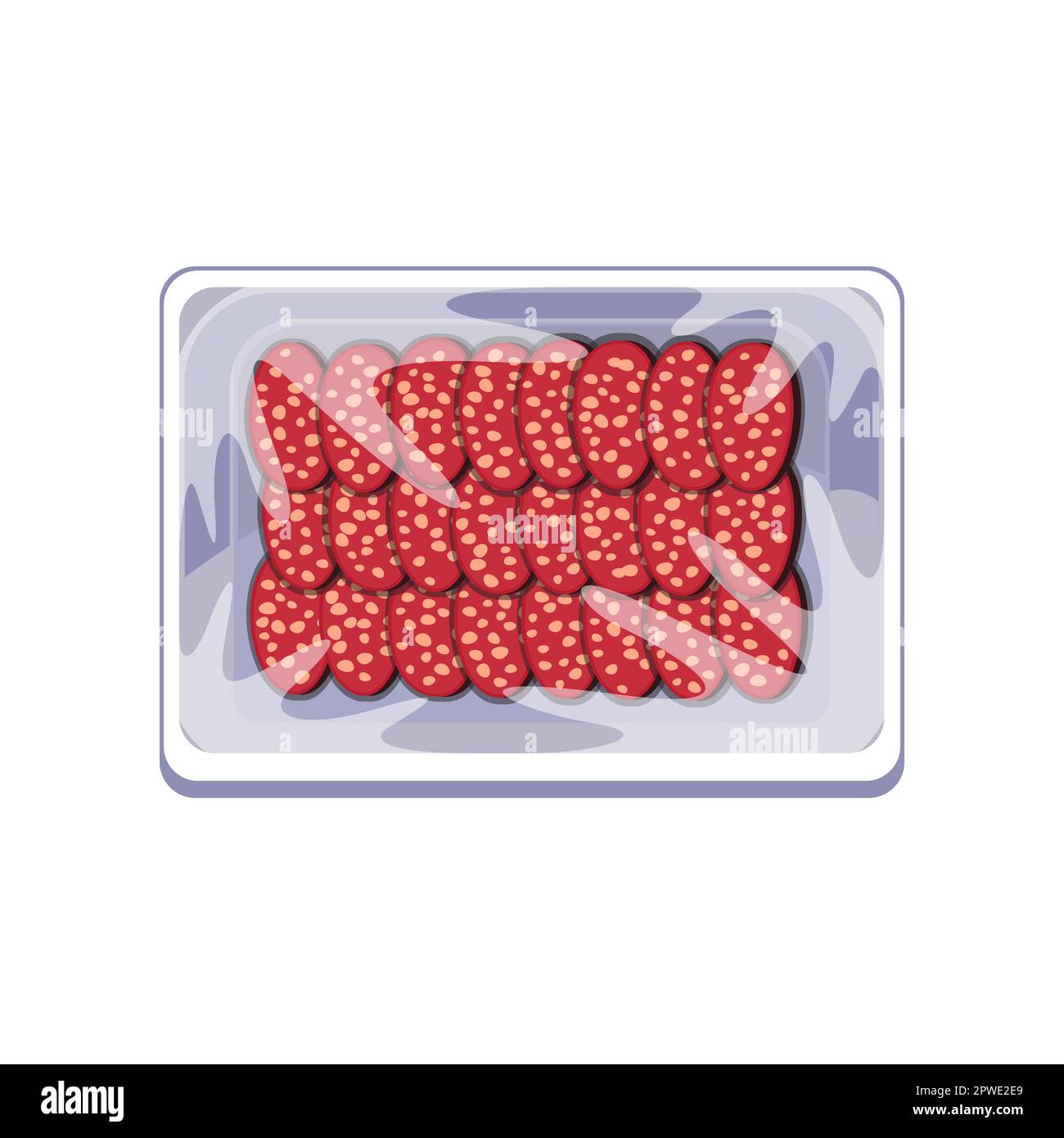 Plastikpackung mit einer Illustration frischer Salami-Cartoons Stock Vektor