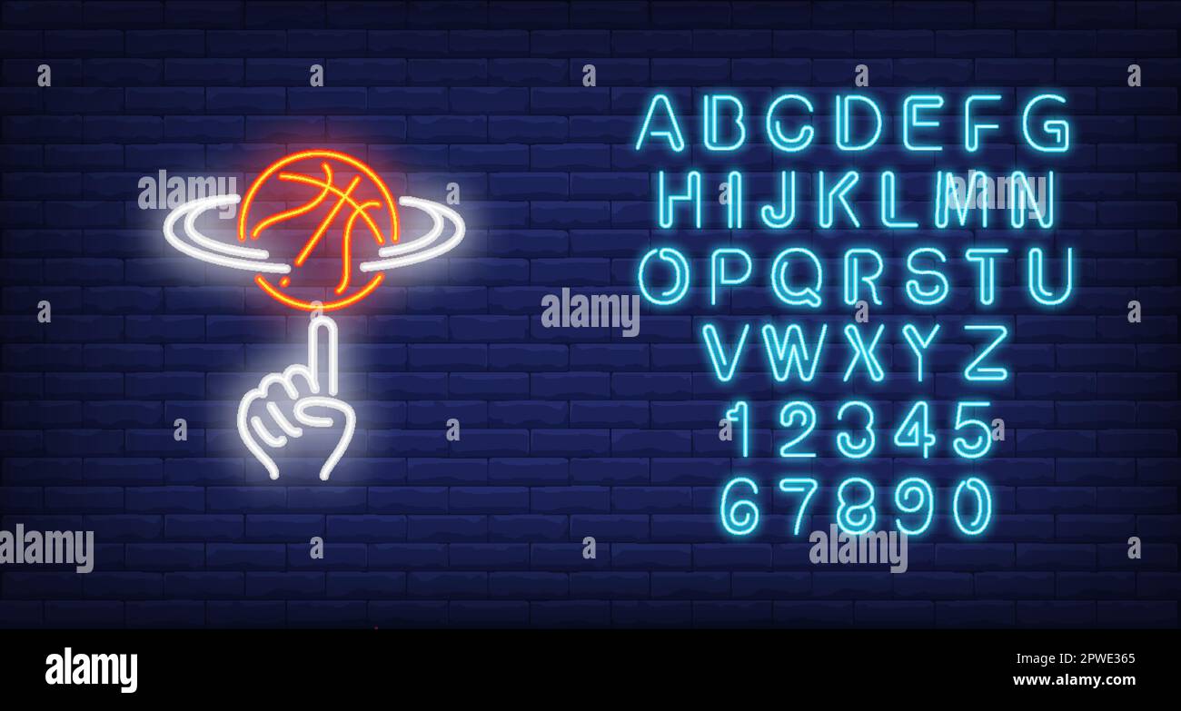 Basketball dreht sich auf Finger Neonschild Stock Vektor