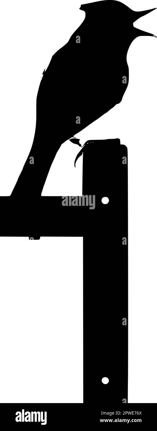 Silhouette eines Vogels, der aus einem Zaun singt, Vektorbild. Stock Vektor