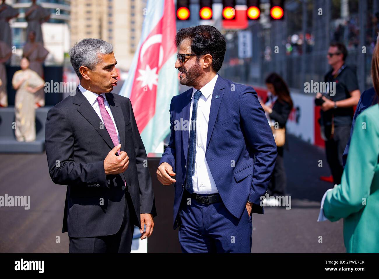 Baku, Aserbaidschan. 30. April 2023. BEN SULAYEM Mohammed (vae), Präsident der FIA, Portrait mit Anar Alakbarov, dem Präsidenten des aserbaidschanischen Automobilverbands (AAF) und Assistent des Präsidenten der Republik Aserbaidschan während des Formel-1-Weltpreises 2023 in Aserbaidschan; 4. Runde der Formel-1-Weltmeisterschaft 2023 vom 28. Bis 30. April 2023 auf dem Baku City Circuit in Baku, Aserbaidschan - Foto Xavi Bonilla/DPPI Credit: DPPI Media/Alamy Live News Credit: DPPI Media/Alamy Live News Stockfoto