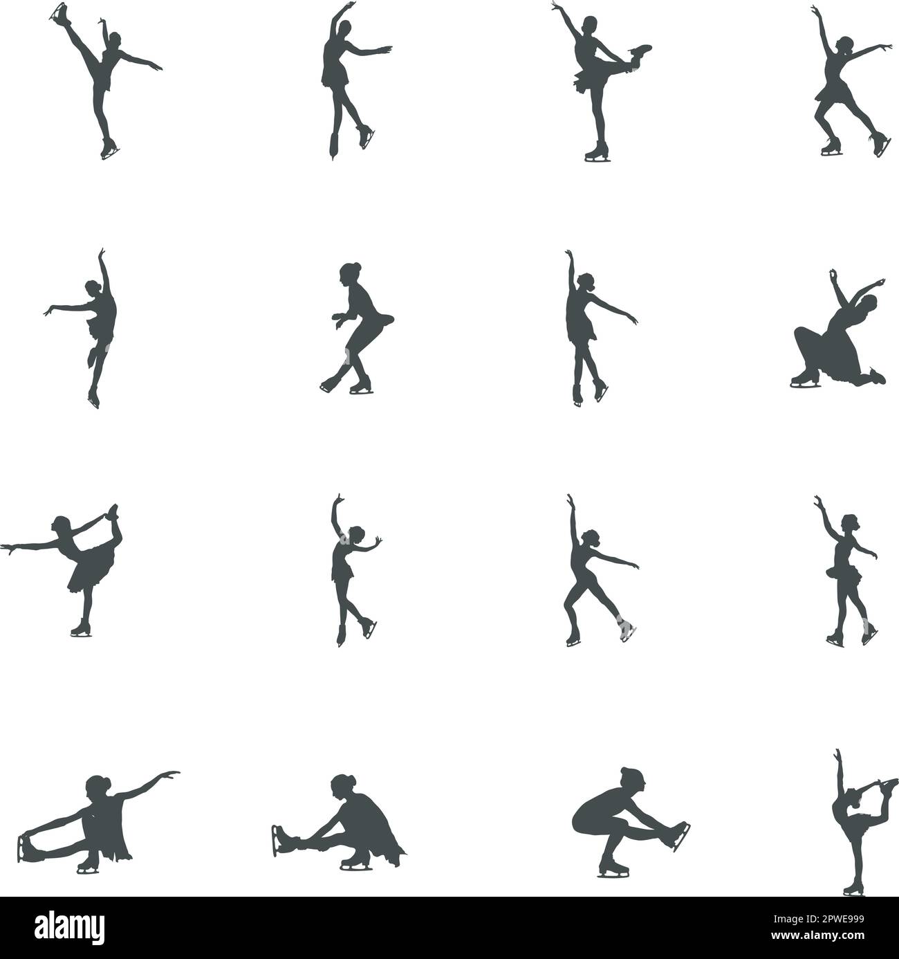 Silhouette Eislaufen, Silhouette Eislaufen, Silhouette Eislaufen weibliche Figur, Vektor Eislaufen. Stock Vektor