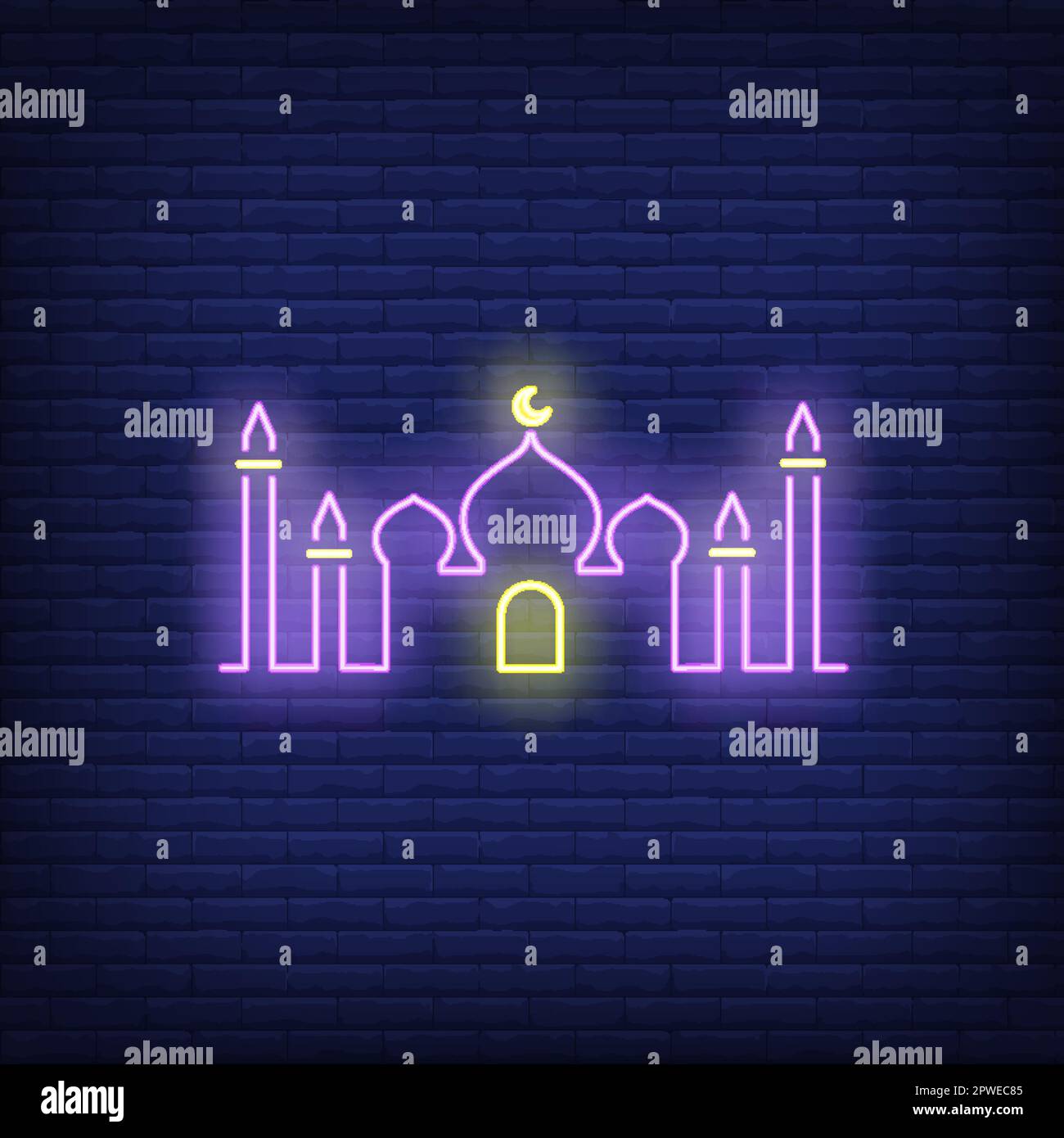 Moschee Gebäude Silhouette Neonschild Stock Vektor