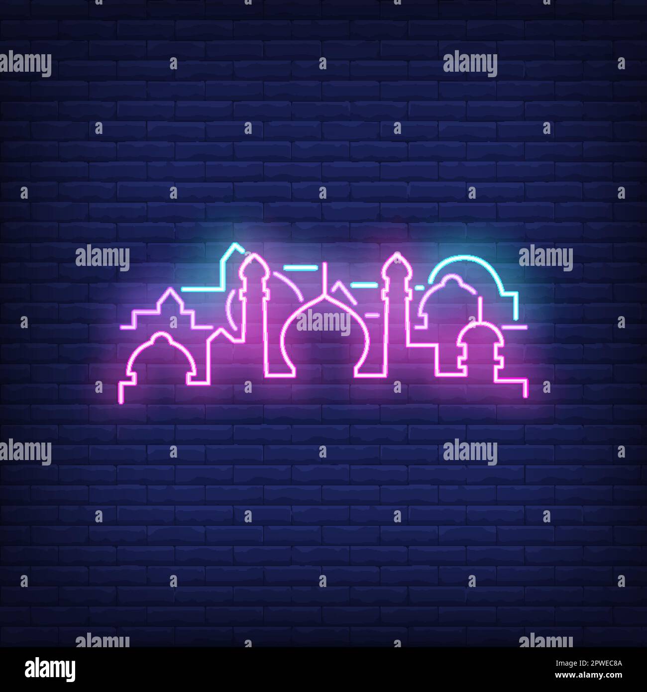 Moschee Silhouette Neonschild Stock Vektor