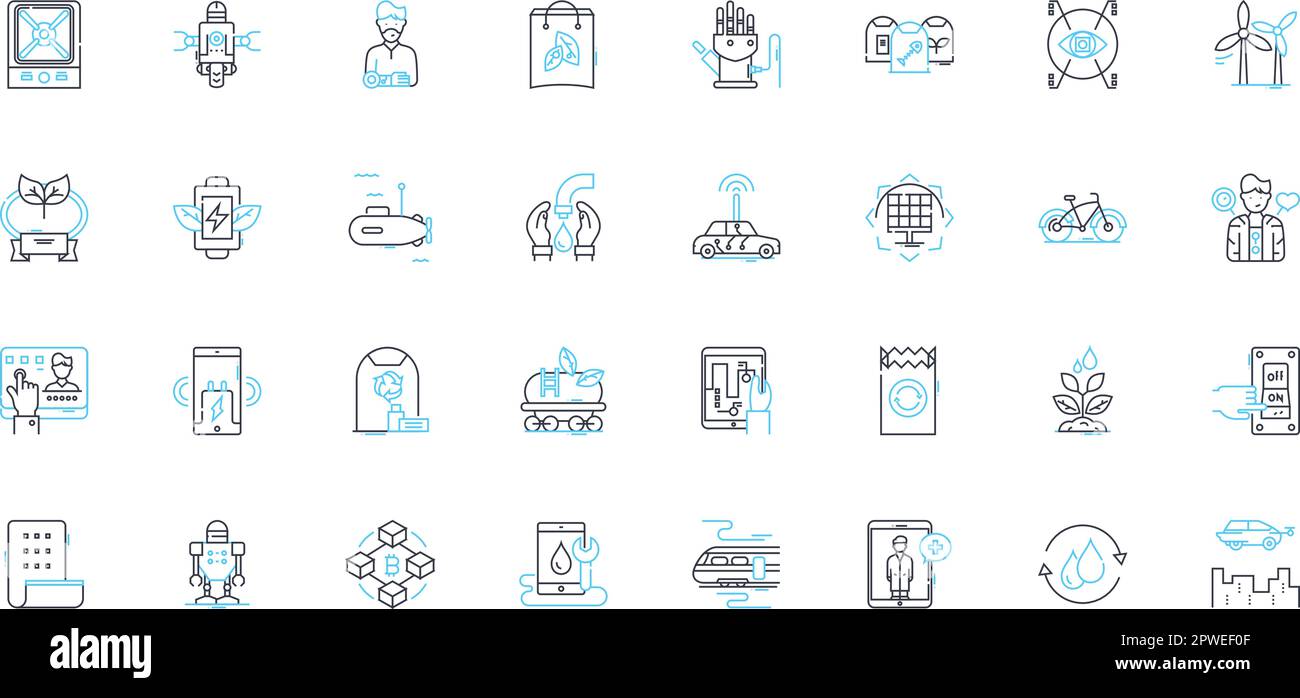 Globale Wirtschaft - Lineare Symbole gesetzt. Vernetzung, Handel, Austausch, Interdependenz, Wettbewerb, Inflation, Wachstumslinienvektor und Konzeptzeichen Stock Vektor