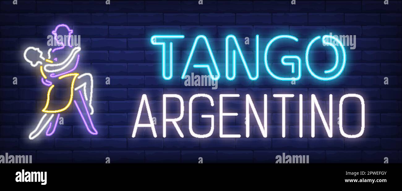 Tango Argentino Neon Text mit elegantem Paar Tanz Stock Vektor