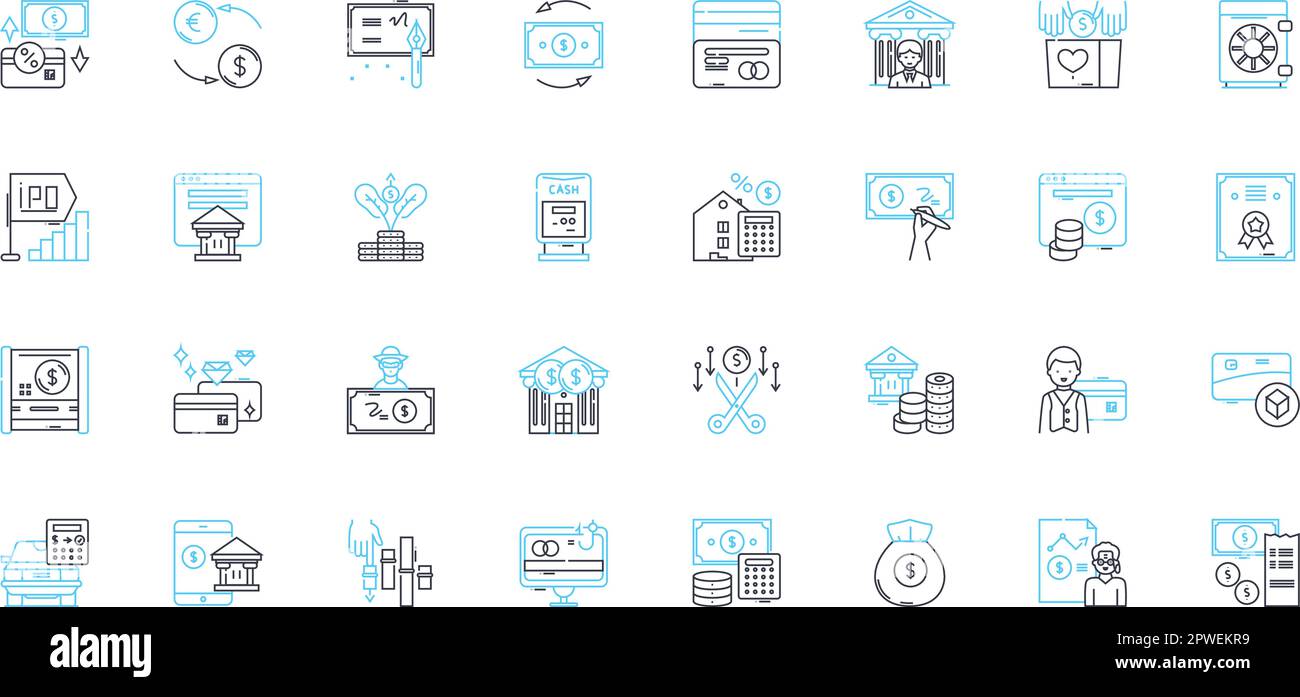 Lineare Symbole für elektronische Zahlungen festgelegt. Digital, kartenlos, sofort, Cashless, sicher, Praktische, sichere Linienvektor- und Konzeptschilder. Mobil, App-basiert Stock Vektor