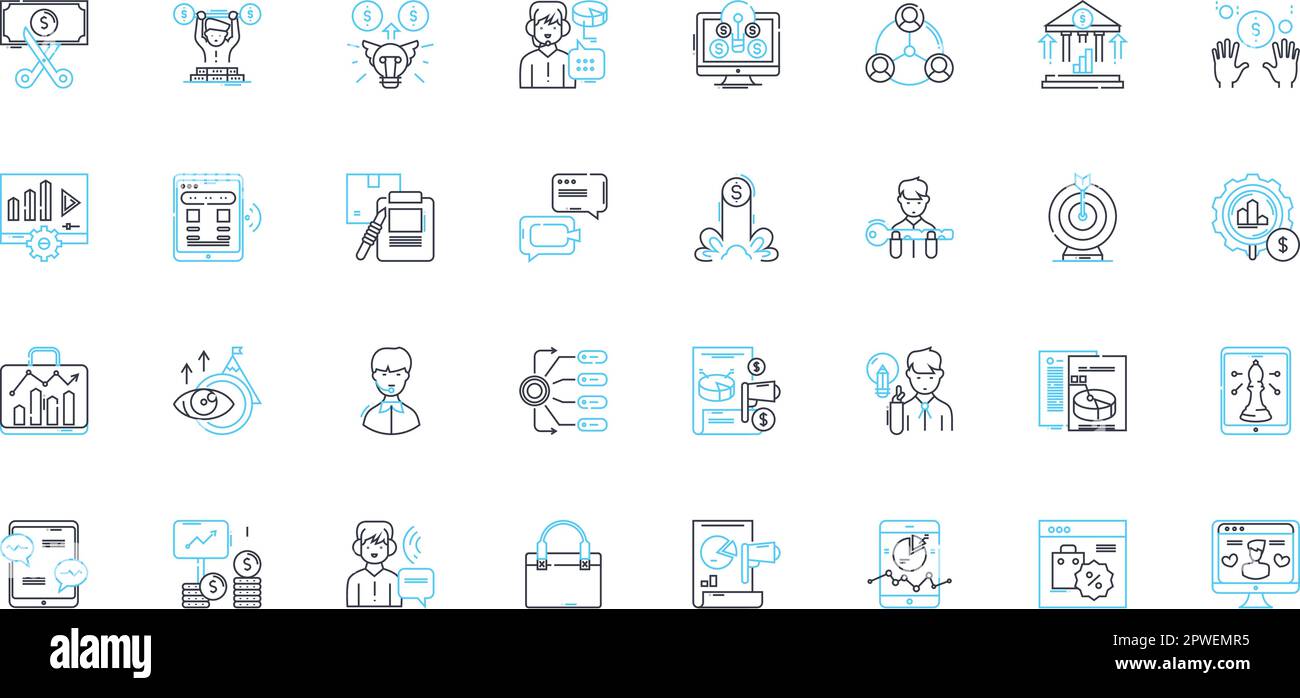 Lineare Symbole für digitale Werbung. Programmatisch, Nativ, Anzeige, Suche, Mobil, Social, Video-Line-Vektor und Konzeptschilder. Beeinflusser Stock Vektor