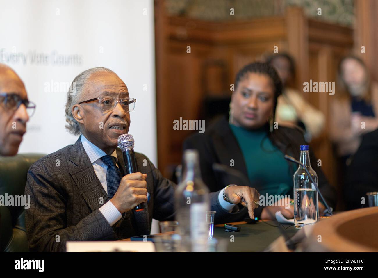 London, Westminster, Vereinigtes Königreich, Februar 6. 2023, Operation Black Vote hostet Rev Al Sharpton im Unterhaus über die Bedeutung der Abstimmung. Stockfoto