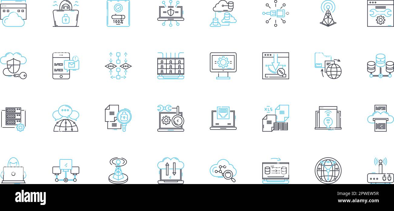 Lineare Symbole für Mobile Computing. Smartph, Tablet, Laptop, Wireless, Bluetooth, Wi-Fi, G-Line-Vektor und Konzeptschilder. Umriss GPS, Mobil, tragbar Stock Vektor