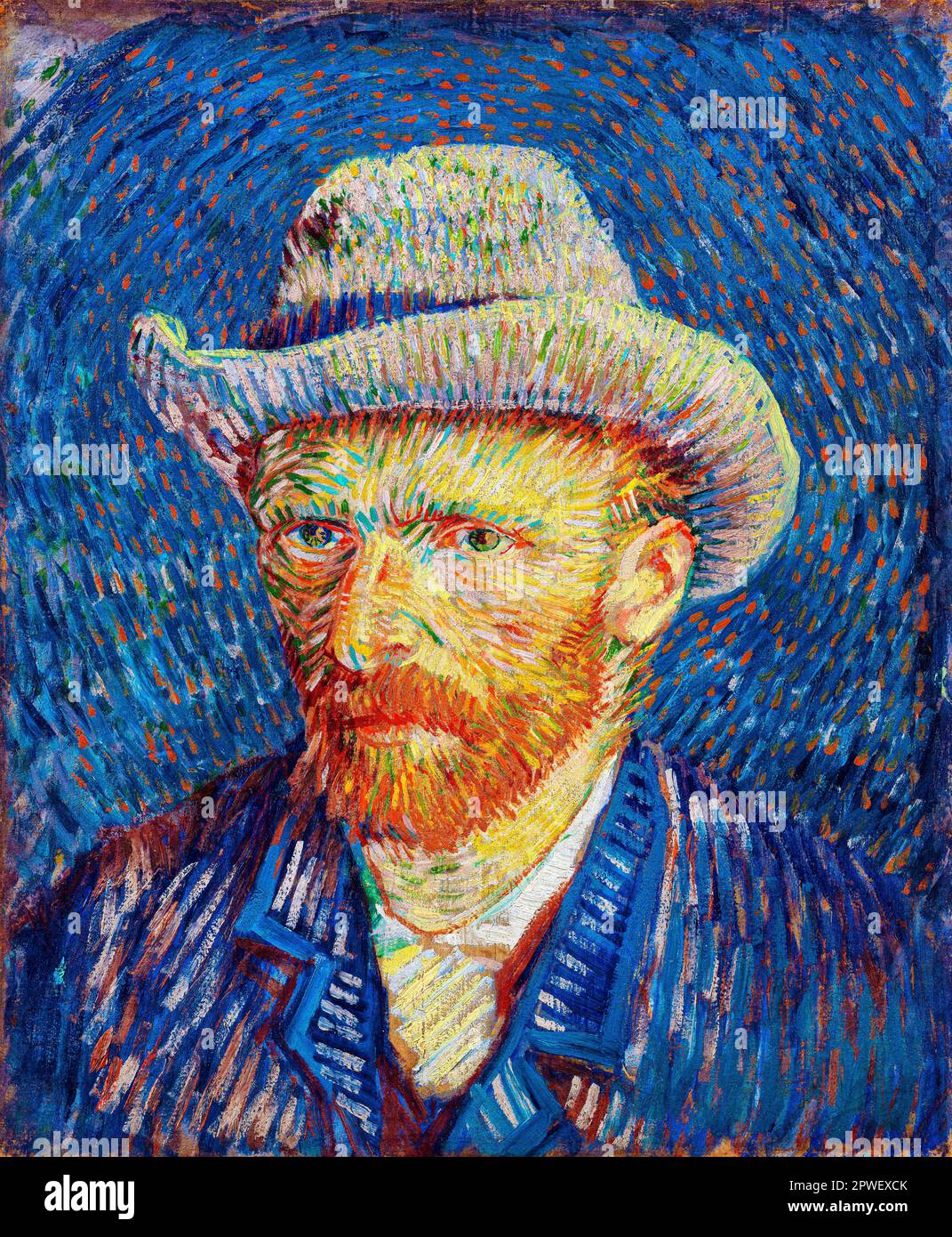 Vincent van Goghs Selbstporträt mit dem berühmten Gemälde Grey Filzhut. Original aus Wikimedia Commons. Stockfoto