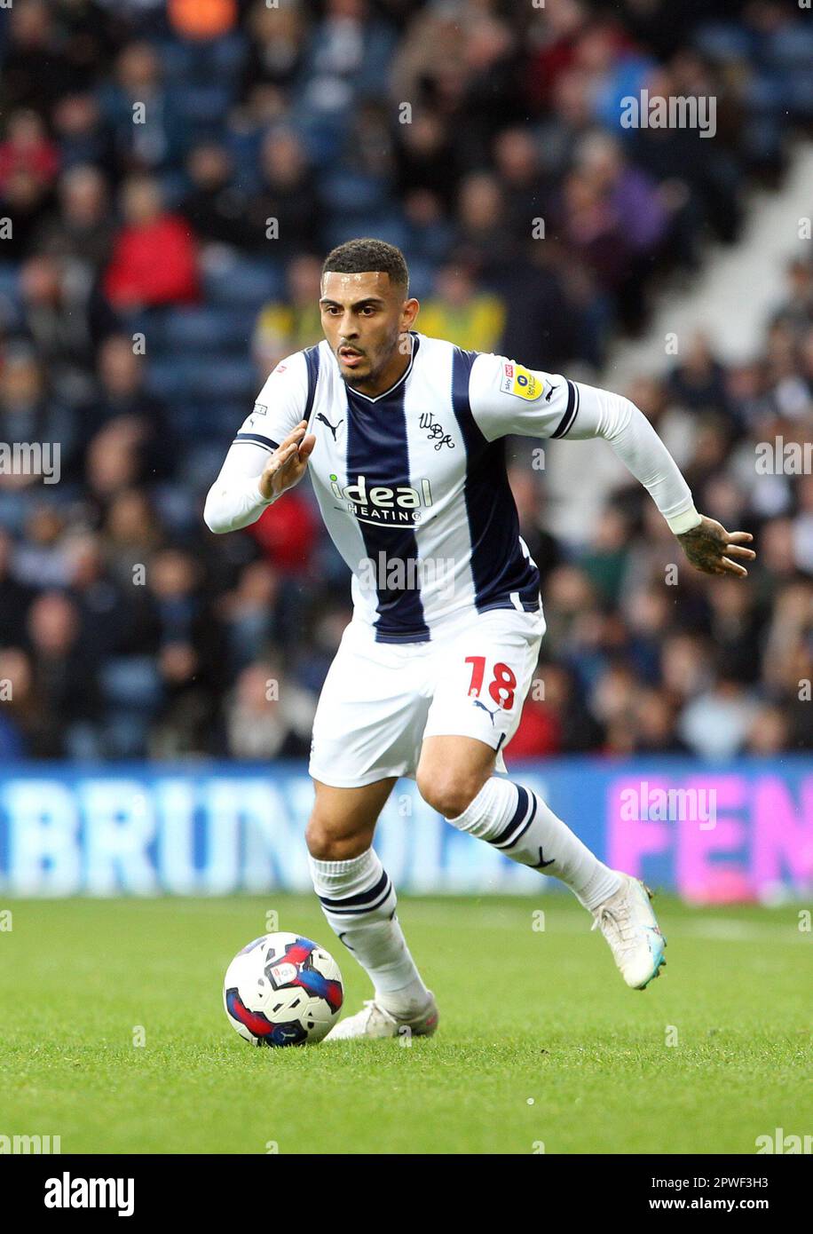 West Bromwich, Großbritannien. 29. April 2023. Karlan Grant von West Bromwich Albion in Aktion beim Sky Bet Championship Match zwischen West Bromwich Albion und Norwich City im Hawthorns am 29. 2023. April in West Bromwich, England. (Foto: Mick Kearns/phcimages.com) Kredit: PHC Images/Alamy Live News Stockfoto