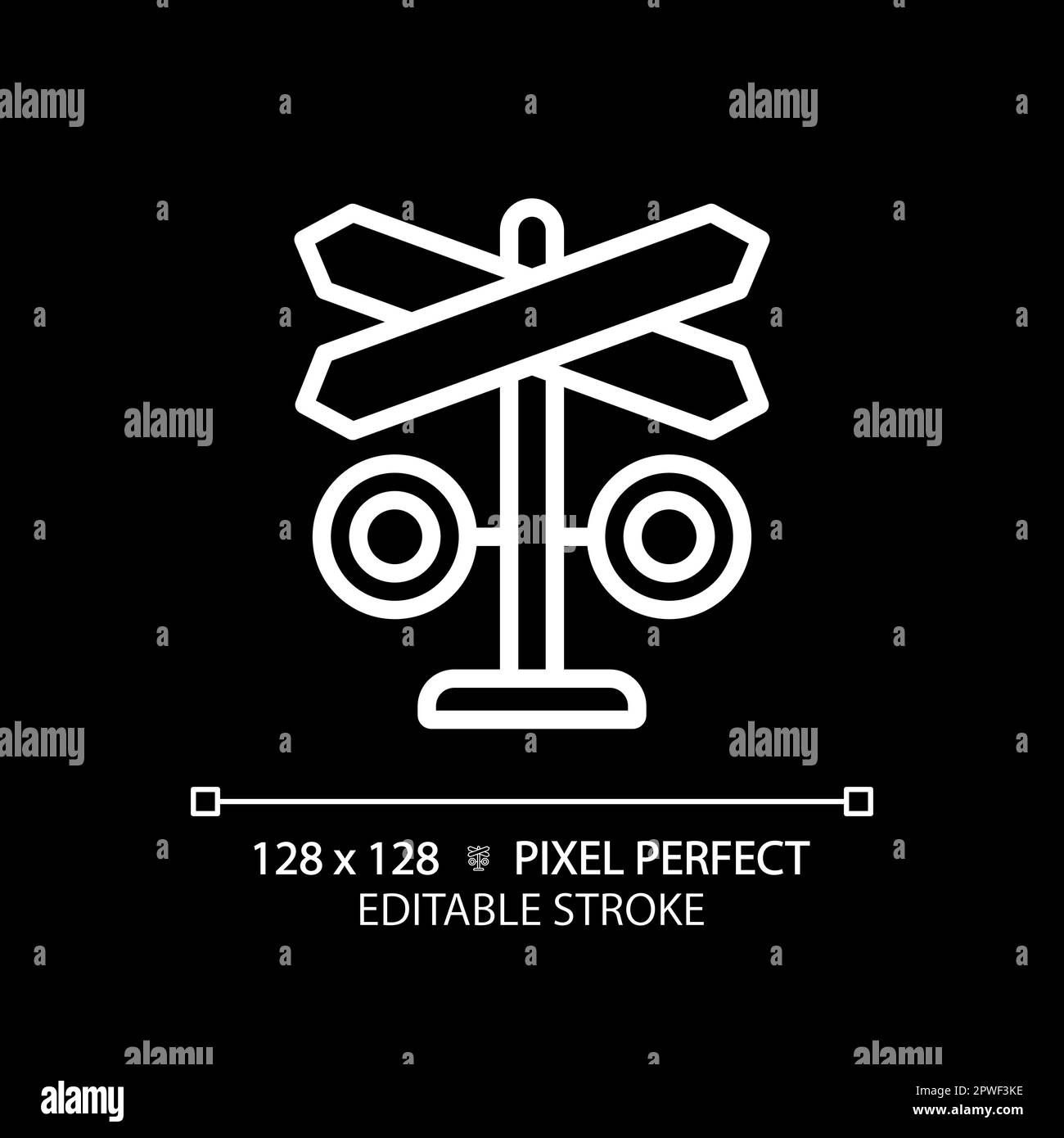 Pixelkreuzung Pixel perfekt weißes lineares Symbol für dunkles Thema Stock Vektor