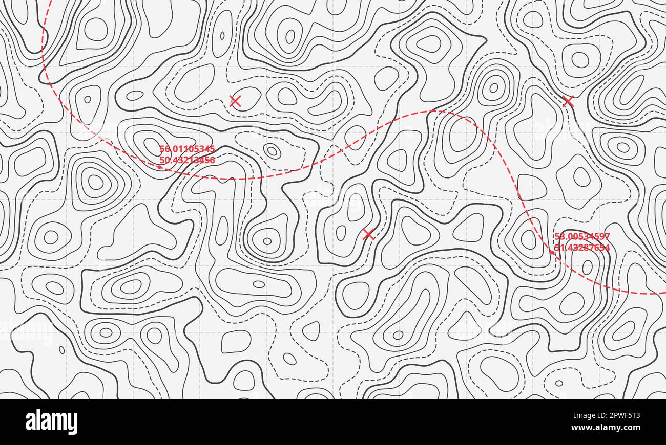Topografische Linienkarte des Ozeans mit Vektordarstellung der kurvenförmigen Isolinien. Meerestiefe topographische Landschaftsfläche für nautische Radarwerte. Cartogra Stock Vektor