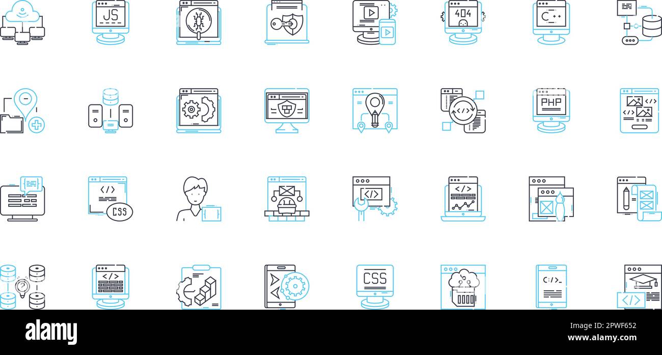 Agiles Design mit linearen Symbolen. Flexibilität, Zusammenarbeit, Iteration, Effizienz, Anpassungsfähigkeit, Innovation, kundenorientierter Linienvektor und Konzept Stock Vektor