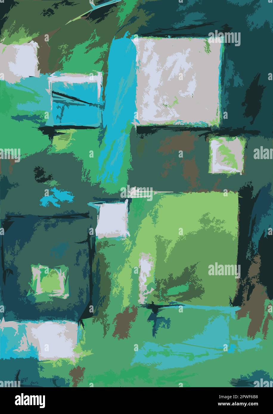 Moderne abstrakte Landschaft – Gemälde mit Quadraten lebendige, helle Farben Stock Vektor