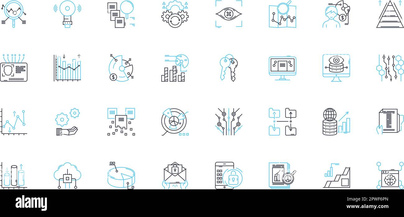 Lineare Symbole für Marktanalysen. Trends, Prognosen, Analysen, Erkenntnisse, Daten, Metriken, Optimierungslinienvektor und Konzeptzeichen. Leistung Stock Vektor