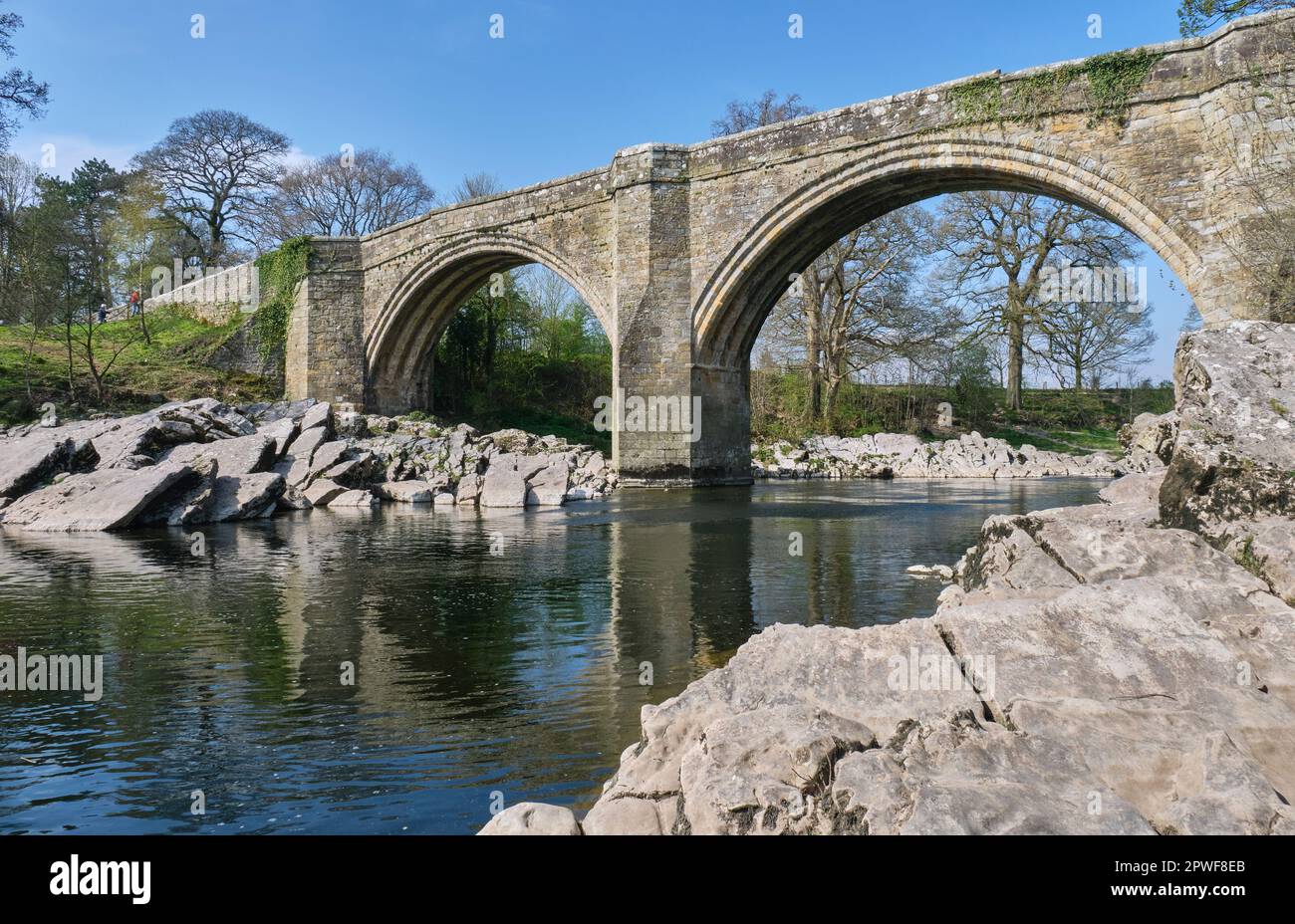 Die Devil's Bridge über den Fluss Lune in Kirkby Lonsdale, Cumbria Stockfoto