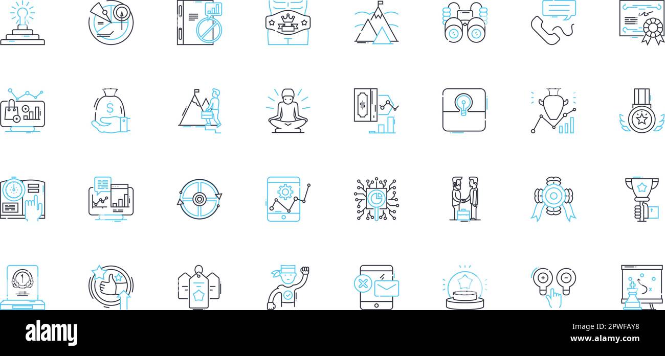 Linearer Symbolsatz für Marketingpläne. Strategie, Budget, Ziele, Forschung, Taktik, Targeting, Vektor und Konzeptschilder für Branding-Linien. Kanäle, Publikum Stock Vektor