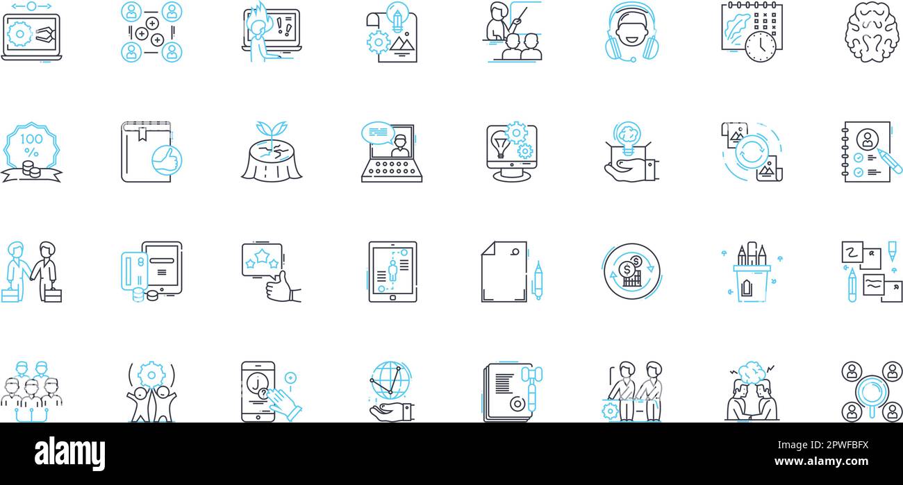 Satz linearer Symbole wird geschrieben. Kreativität, Ausdruck, Schreibkunst, Fantasie, Geschichtenerzählen, Poesie, Prose-Linien-Vektor und Konzeptzeichen Stock Vektor