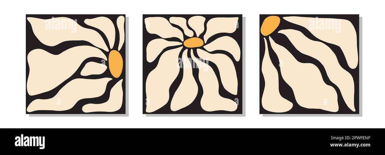 Handgezeichnete, ausgeschnittene Bio-Blumen in modernen abstrakten quadratischen Postern. Wandplakate im henri-matisse-Stil Stock Vektor Handgezeichnete, ausgeschnittene Bio-Blumen in modernen abstrakten quadratischen Postern. Wandplakate im henri-matisse-Stil Stock Vektor