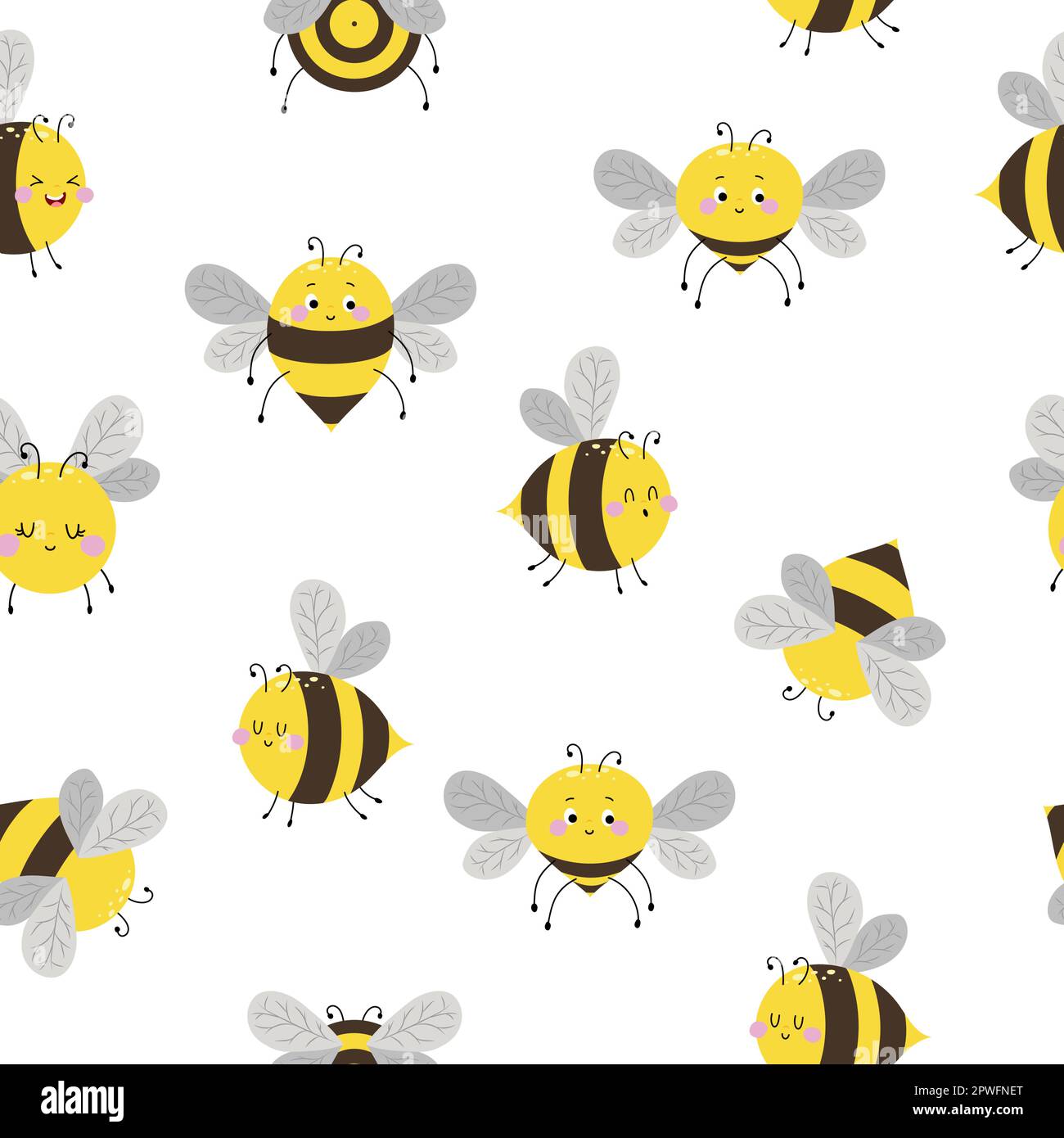 Süße Honigbienen, nahtloses Muster. Nahtloser Hintergrund mit Hummeln. Einfaches Muster. Vektordarstellung. Stock Vektor