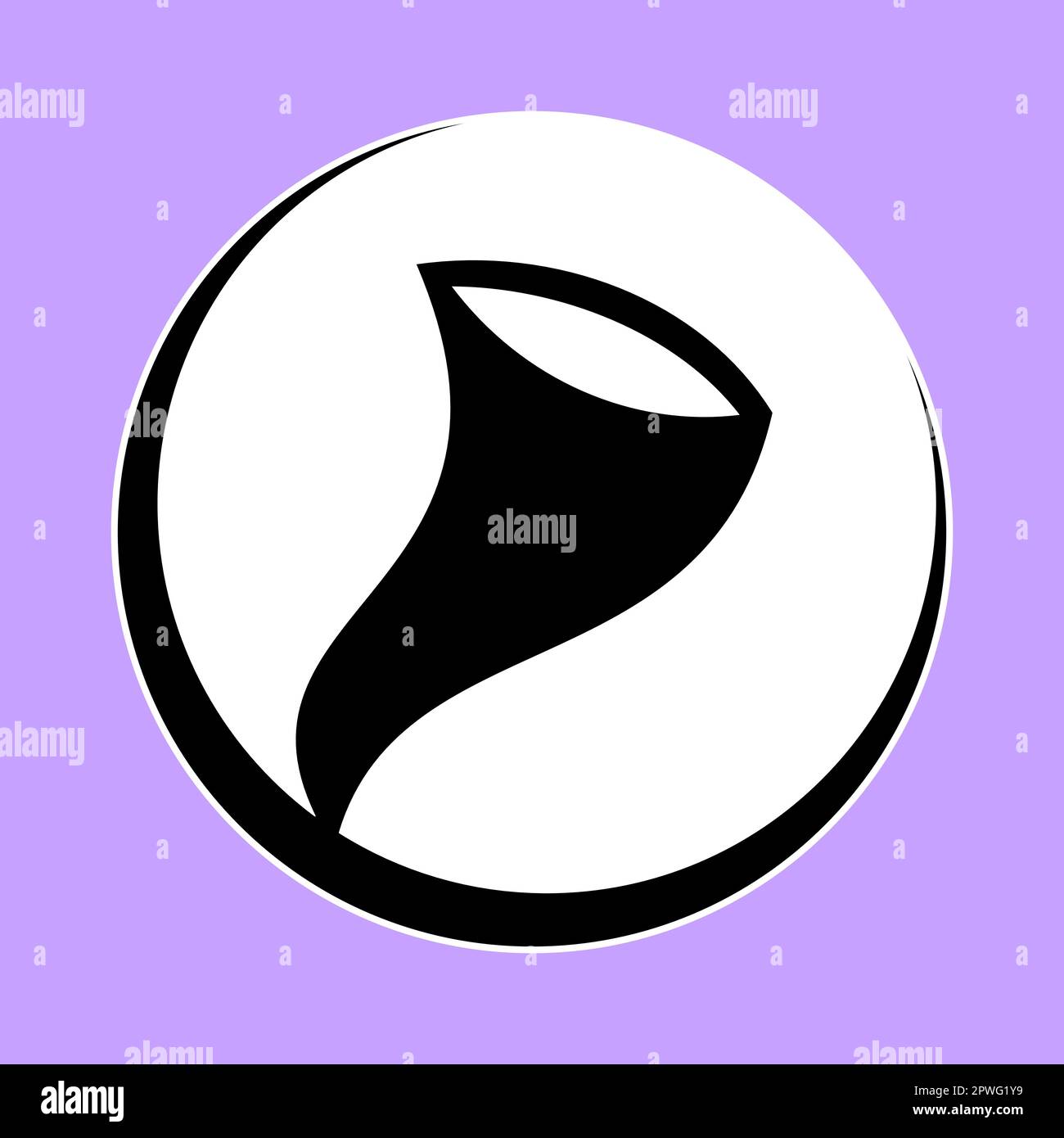 Tornado-Symbol – Air-Symbol der Elemente, einfache und saubere Vektorgrafiken, flache digitale Illustration in Schwarz, Lila und Weiß Stock Vektor