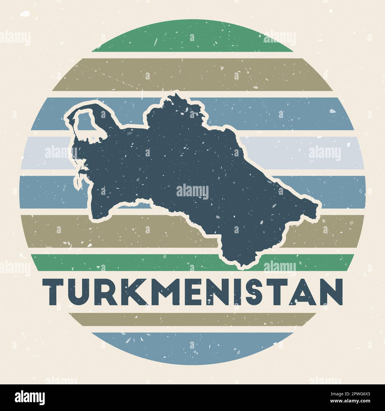 Turkmenistan-Logo. Schild mit der Landkarte und farbigen Streifen, Vektorillustration. Stock Vektor