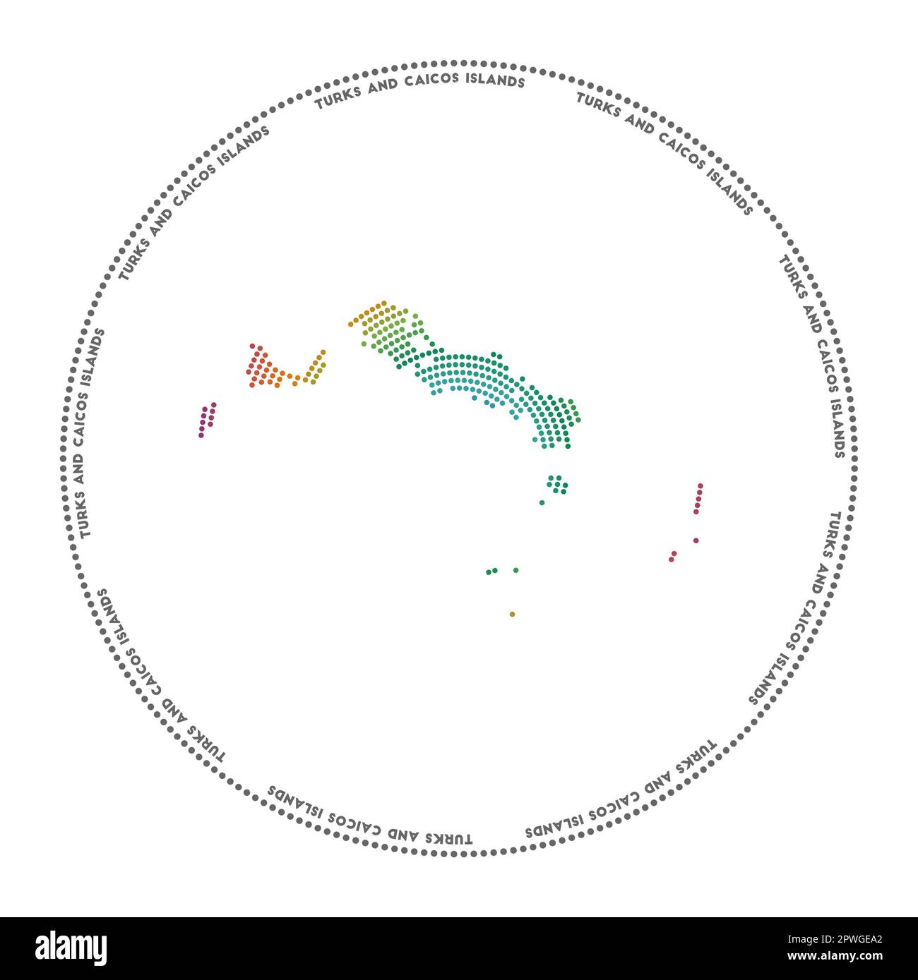 Rundes Logo der Turks- und Caicosinseln. Digitale Form der Turks- und Caicosinseln im gepunkteten Kreis mit Inselnamen. Stock Vektor