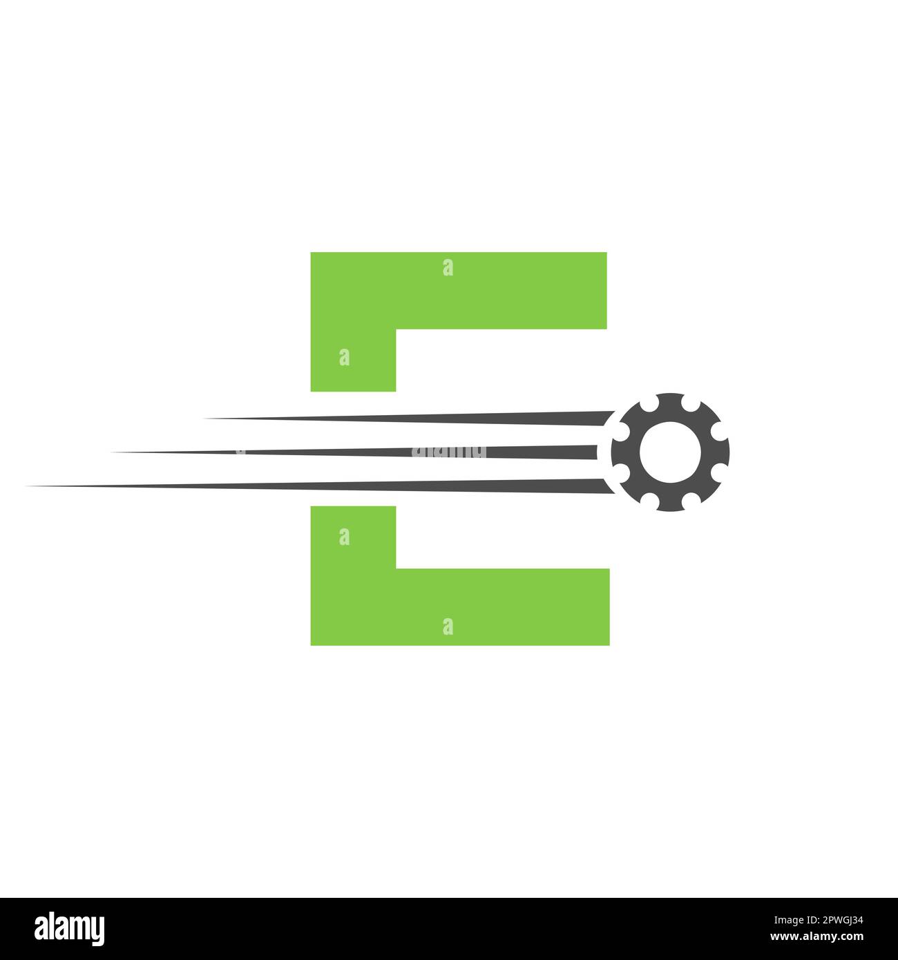 Ursprünglicher Buchstabe E Zahnradlogo. Symbol Für Automobilindustrie, Getriebelogo, Symbol Für Fahrzeugreparatur Stock Vektor
