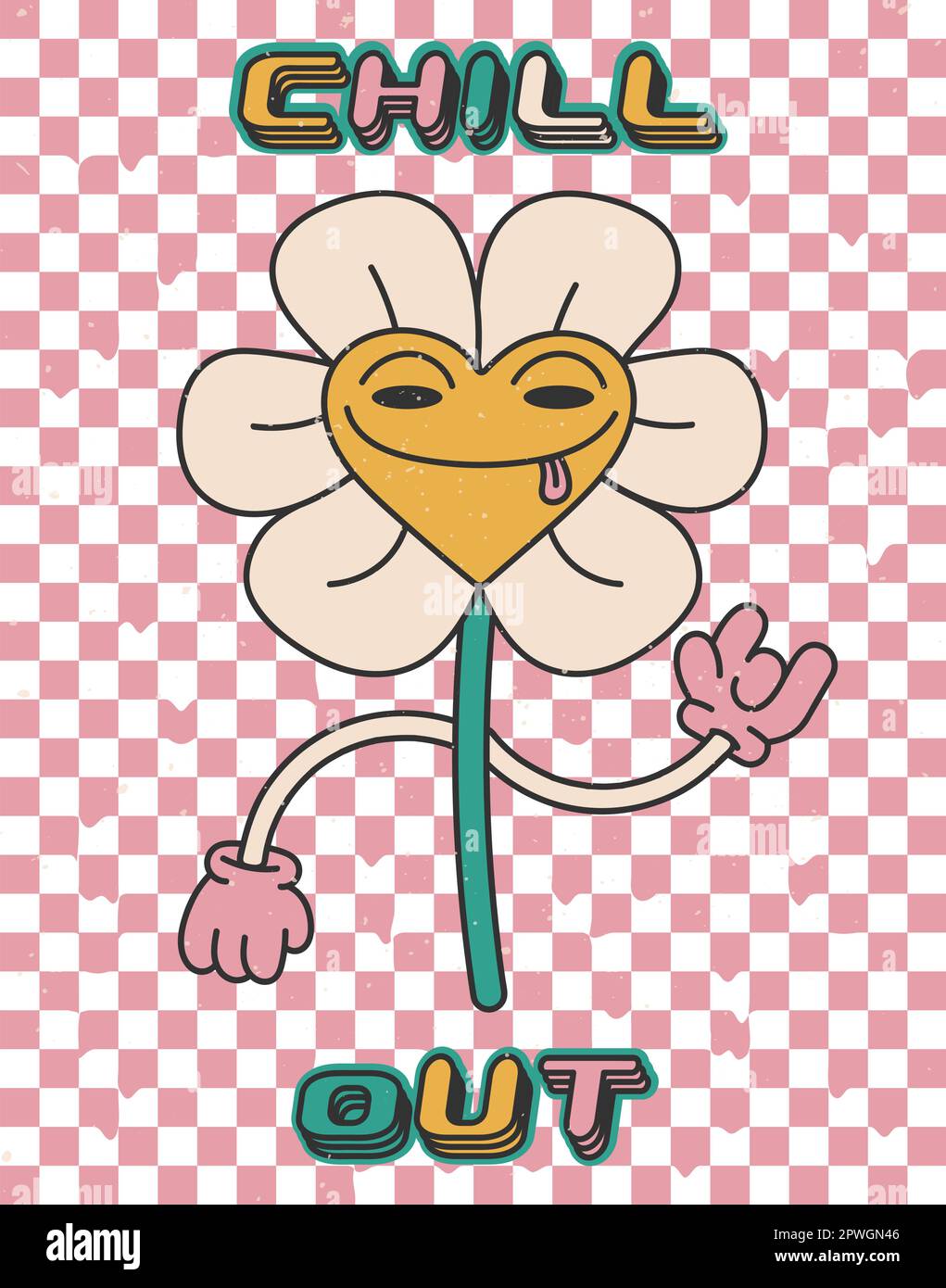Chill out.bright groovy Poster 70s. Retro-, Vintage-Muster mit Grunge-Struktur. Karte 2000.Y2K. Flache Vektordarstellung Stock Vektor