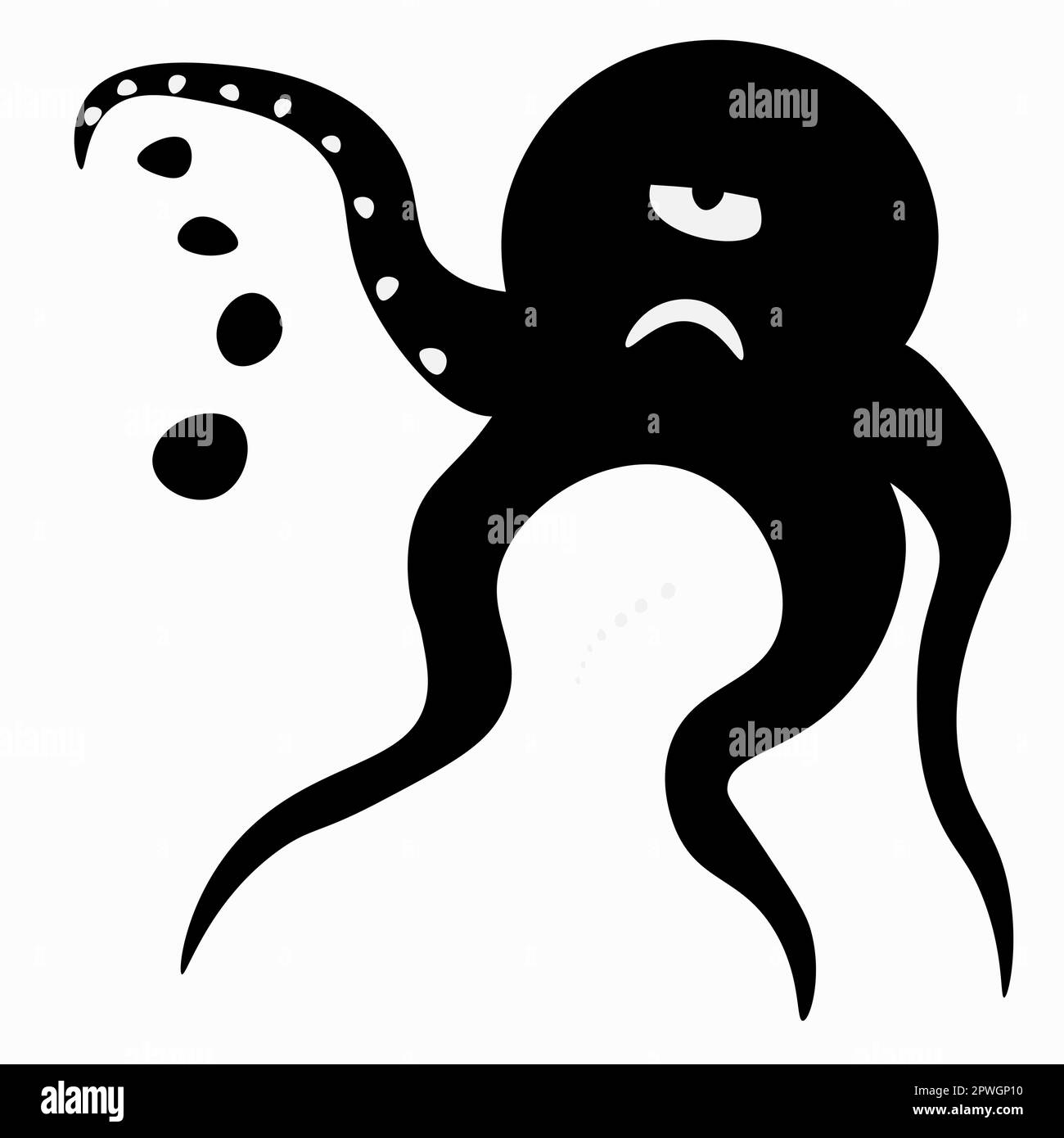 Dieses fesselnde digitale Kunstwerk zeigt einen verärgerten Oktopus in Schwarzweißtönen, der Steine aus seinen Tentakeln schüttet. Das Bild strahlt ein Gefühl von fr aus Stock Vektor